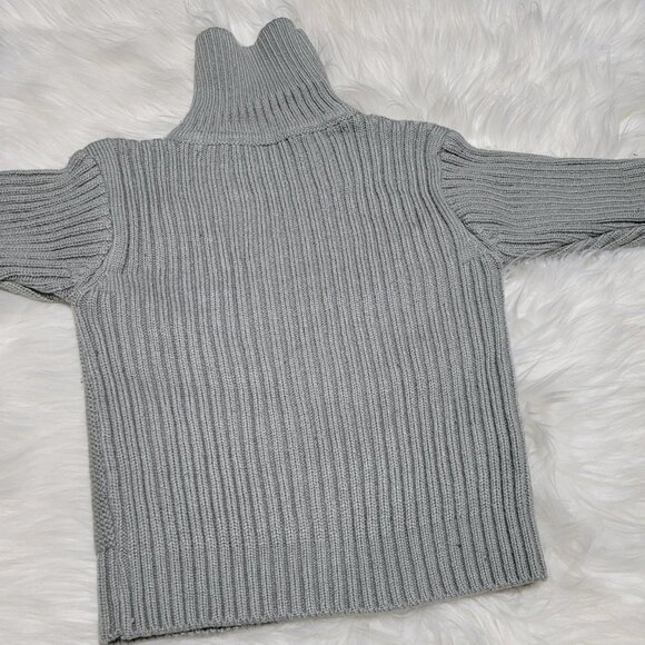 Cable Knit Sweater | Gray Long Sleeve Turtleneck Ribbed Knit Trim Causal Winter - Picture 6 of 9